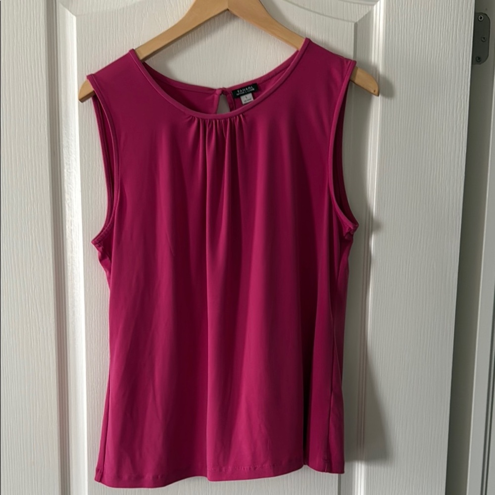 Tahari Pink Sleeveless Blouse Size L Work Office Career Top